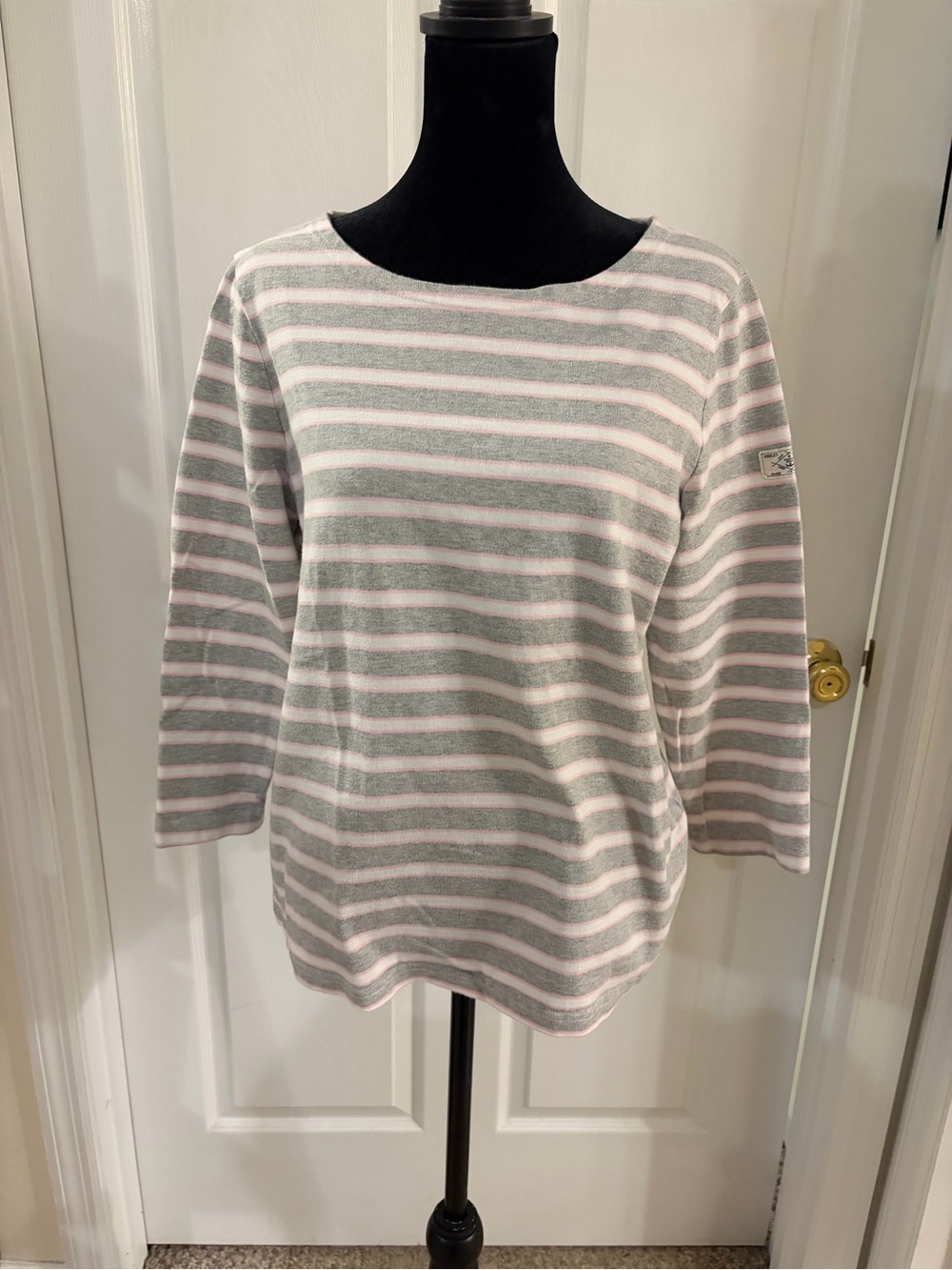 Joules 3/4 sleeve boatneck gray pink stripe shirt top women’s size 12